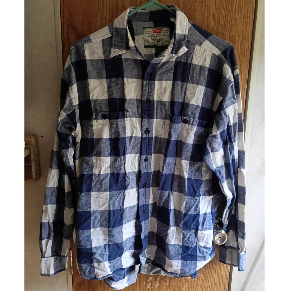 Vintage 90s Levi's Blue Tab Plaid Shirt Mens M Cotton Grunge Workwear 1990s